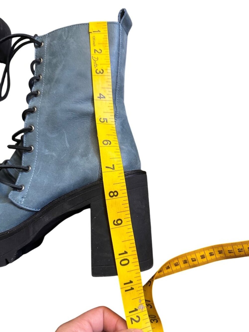 Free People Leather Dylan Lace Up Boots 39 8.5 Blue Block Chunky Witchy Grunge - Picture 13 of 14